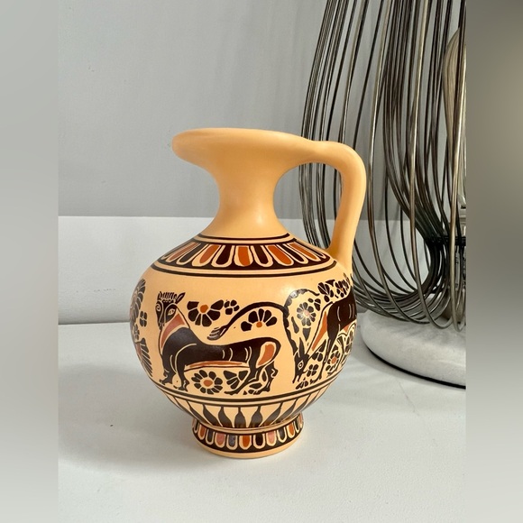 Small Greek Vase Jug Corinthian Design Handmade in Greece Earth Tones - Picture 2 of 9